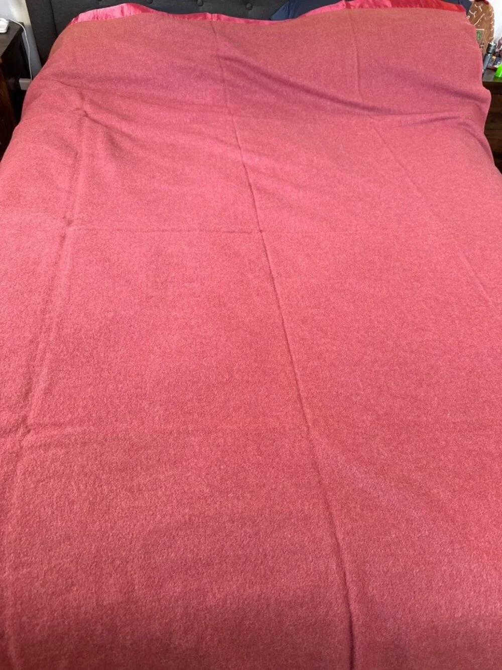 Vintage American Woolen Co. Pink Wool Blanket with Lace Trim 88” x 72”